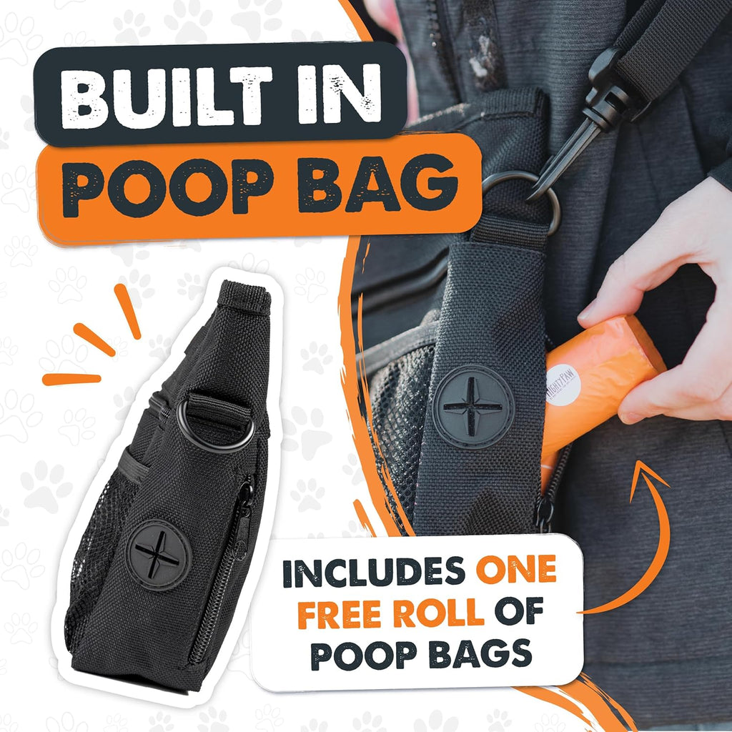 Dog Training Treat Pouch, No-Spill Magnetic Clasp, Black | Adjustable Belt Sling, Waist Pack or Fanny Pack, Hands-Free Wear, Poop Bag Holder, 4 Pockets, Made in USA