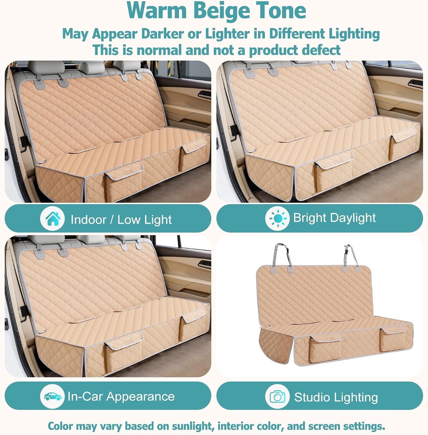 Waterproof Dog Car Seat Cover – Nonslip Back Seat Protector, Universal Fit for All Vehicles, Beige