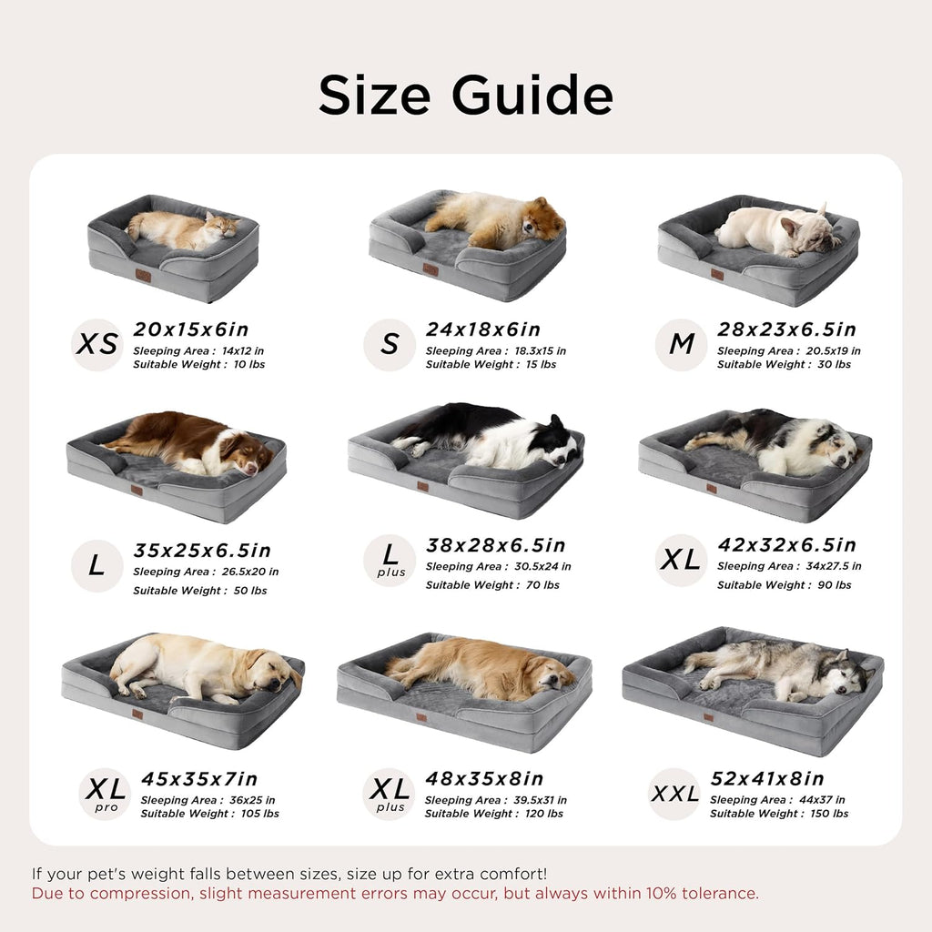 Bedsure Orthopedic Dog Beds Large Sized Dog with Removable Washable Cover | 35" Classic Big Dog Couch Sofa Waterproof, Comfy Bolster Sides, Nonslip Bottom, Cozy Pet Bed for Cats, Senior Dogs, Grey