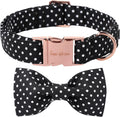 Cotton Dog Collar with Bow Puppy Collar with Black White round Dot for Small Medium Large Boys Girls Dogs