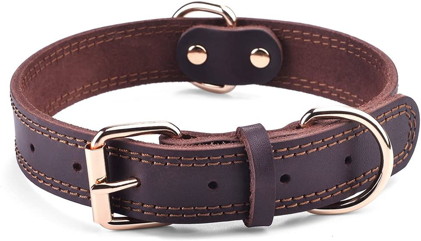 Leather Dog Collar Genuine Brown for Medium Dogs（M:1" Wide 15.2-19.2" Neck） | All-Day Comfort for Daily Walks and Outdoor Trips, Sturdy Metal Buckle for Long-Term Use, D-Ring for Leash, Easy Clean