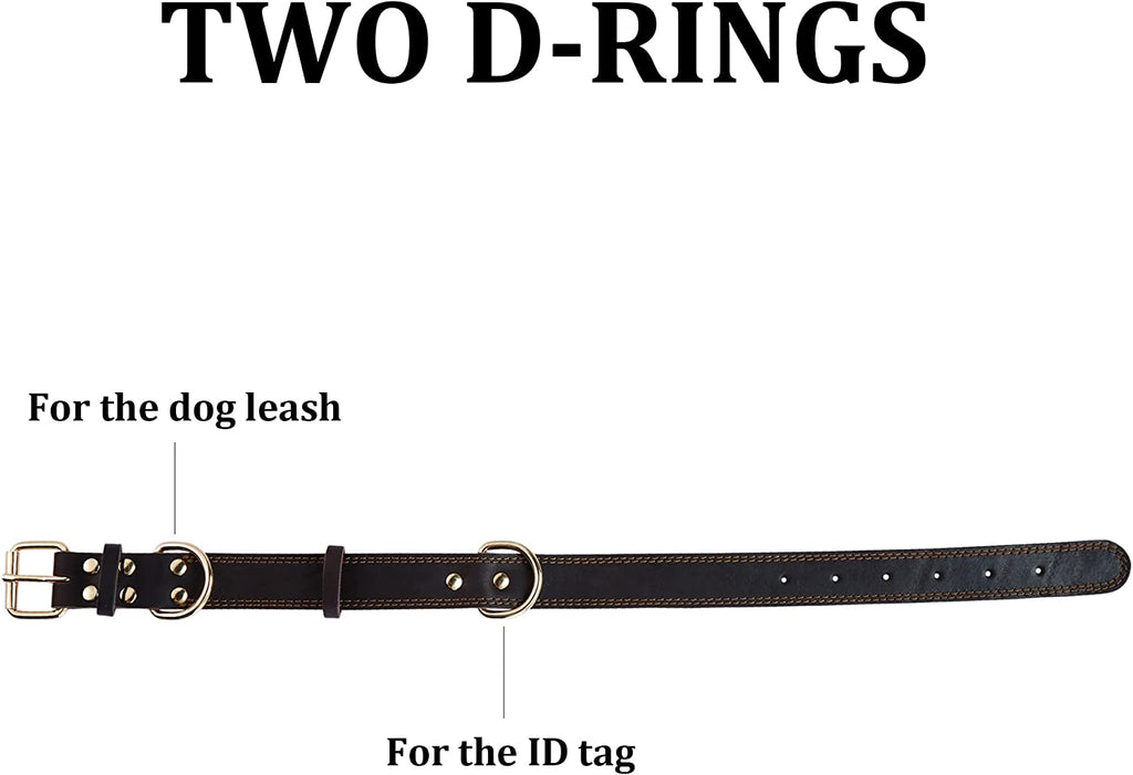 Leather Dog Collar Genuine Brown for Medium Dogs（M:1" Wide 15.2-19.2" Neck） | All-Day Comfort for Daily Walks and Outdoor Trips, Sturdy Metal Buckle for Long-Term Use, D-Ring for Leash, Easy Clean