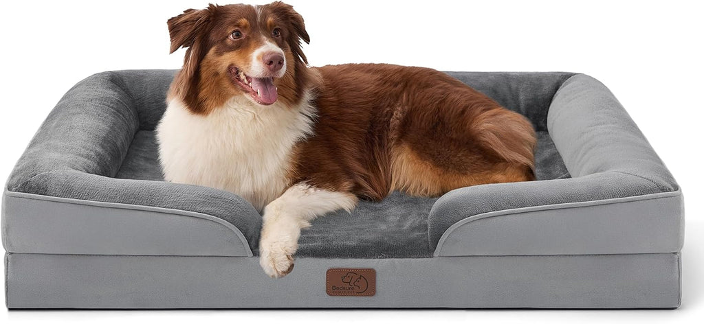 Bedsure Orthopedic Dog Beds Large Sized Dog with Removable Washable Cover | 35" Classic Big Dog Couch Sofa Waterproof, Comfy Bolster Sides, Nonslip Bottom, Cozy Pet Bed for Cats, Senior Dogs, Grey