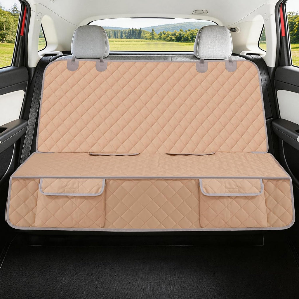 Waterproof Dog Car Seat Cover – Nonslip Back Seat Protector, Universal Fit for All Vehicles, Beige
