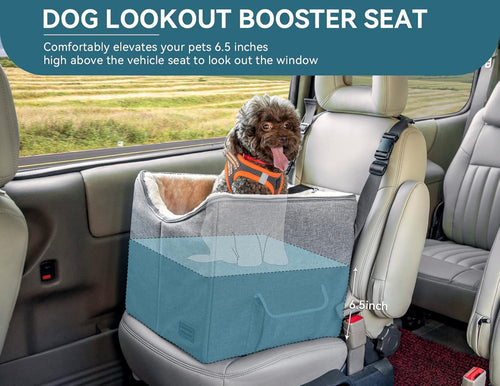 Small Dog Car Booster Seat with Safety Belt – Washable, Double-Sided Cushion for Secure & Comfortable Travel, Light Grey