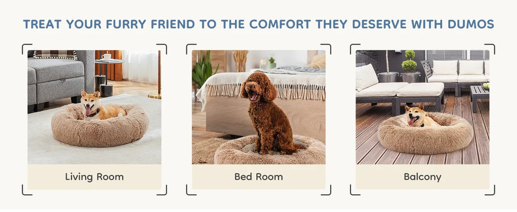JHK Calming Dog Bed for Medium to Large Dogs Washable Large Pet Bed Anti-Slip round Fluffy Plush Faux Fur Dog Bed