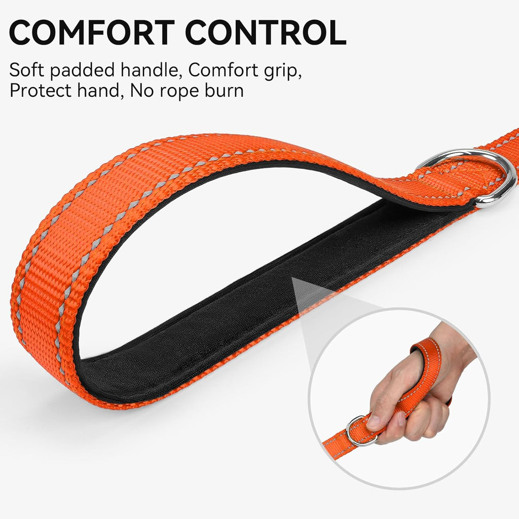 Reflective Dog Leash for Medium & Large Dogs, 5 FT X 1", Orange | Heavy Duty Nylon Webbing, Padded Handle for Comfort, Visible at Night, for Walking & Training