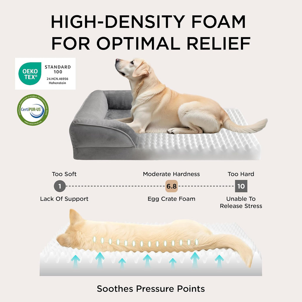 Bedsure Orthopedic Dog Beds Large Sized Dog with Removable Washable Cover | 35" Classic Big Dog Couch Sofa Waterproof, Comfy Bolster Sides, Nonslip Bottom, Cozy Pet Bed for Cats, Senior Dogs, Grey