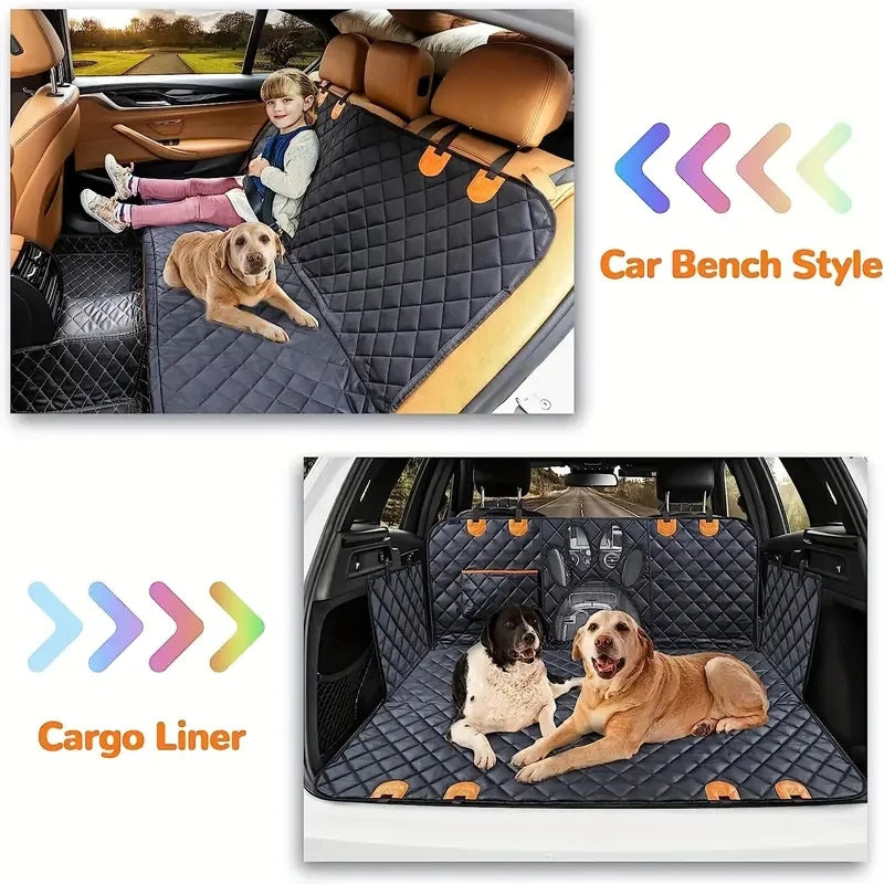Universal Waterproof Dog Car Hammock – Rear Seat Cover with Mesh Window & Side Zipper for Cars, Trucks & SUVs