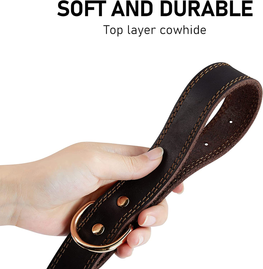 Leather Dog Collar Genuine Brown for Medium Dogs（M:1" Wide 15.2-19.2" Neck） | All-Day Comfort for Daily Walks and Outdoor Trips, Sturdy Metal Buckle for Long-Term Use, D-Ring for Leash, Easy Clean