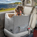 Small Dog Car Booster Seat with Safety Belt – Washable, Double-Sided Cushion for Secure & Comfortable Travel, Light Grey