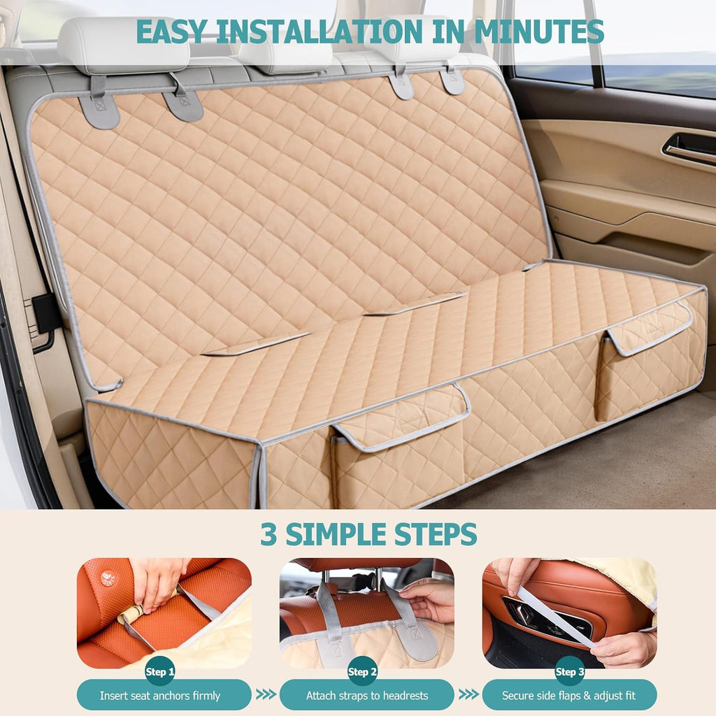 Waterproof Dog Car Seat Cover – Nonslip Back Seat Protector, Universal Fit for All Vehicles, Beige