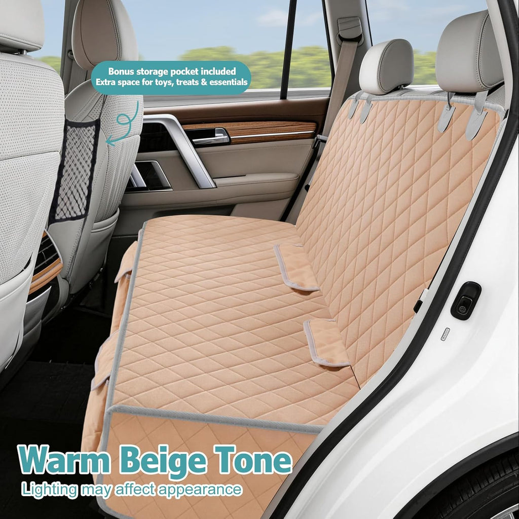 Waterproof Dog Car Seat Cover – Nonslip Back Seat Protector, Universal Fit for All Vehicles, Beige