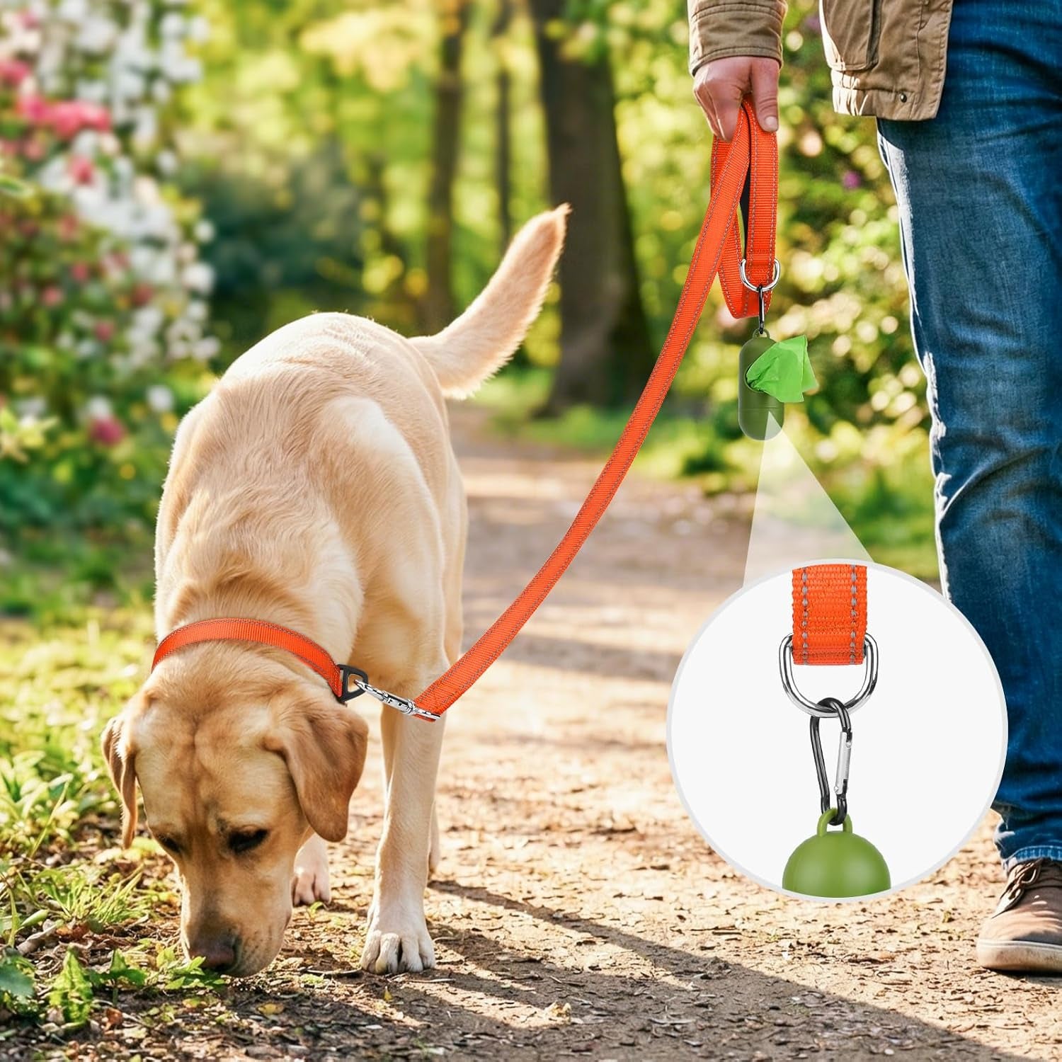 Reflective Dog Leash for Medium & Large Dogs, 5 FT X 1", Orange | Heavy Duty Nylon Webbing, Padded Handle for Comfort, Visible at Night, for Walking & Training