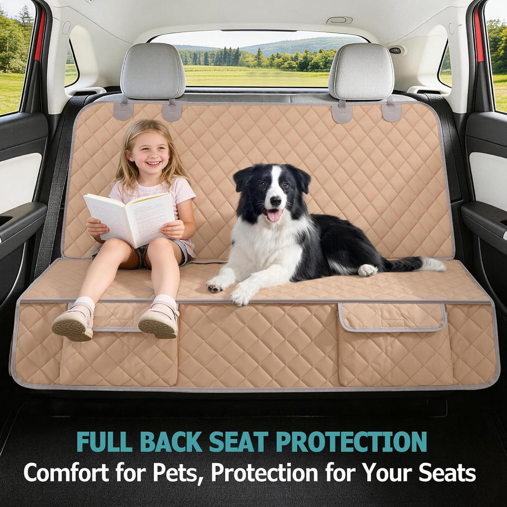 Waterproof Dog Car Seat Cover – Nonslip Back Seat Protector, Universal Fit for All Vehicles, Beige