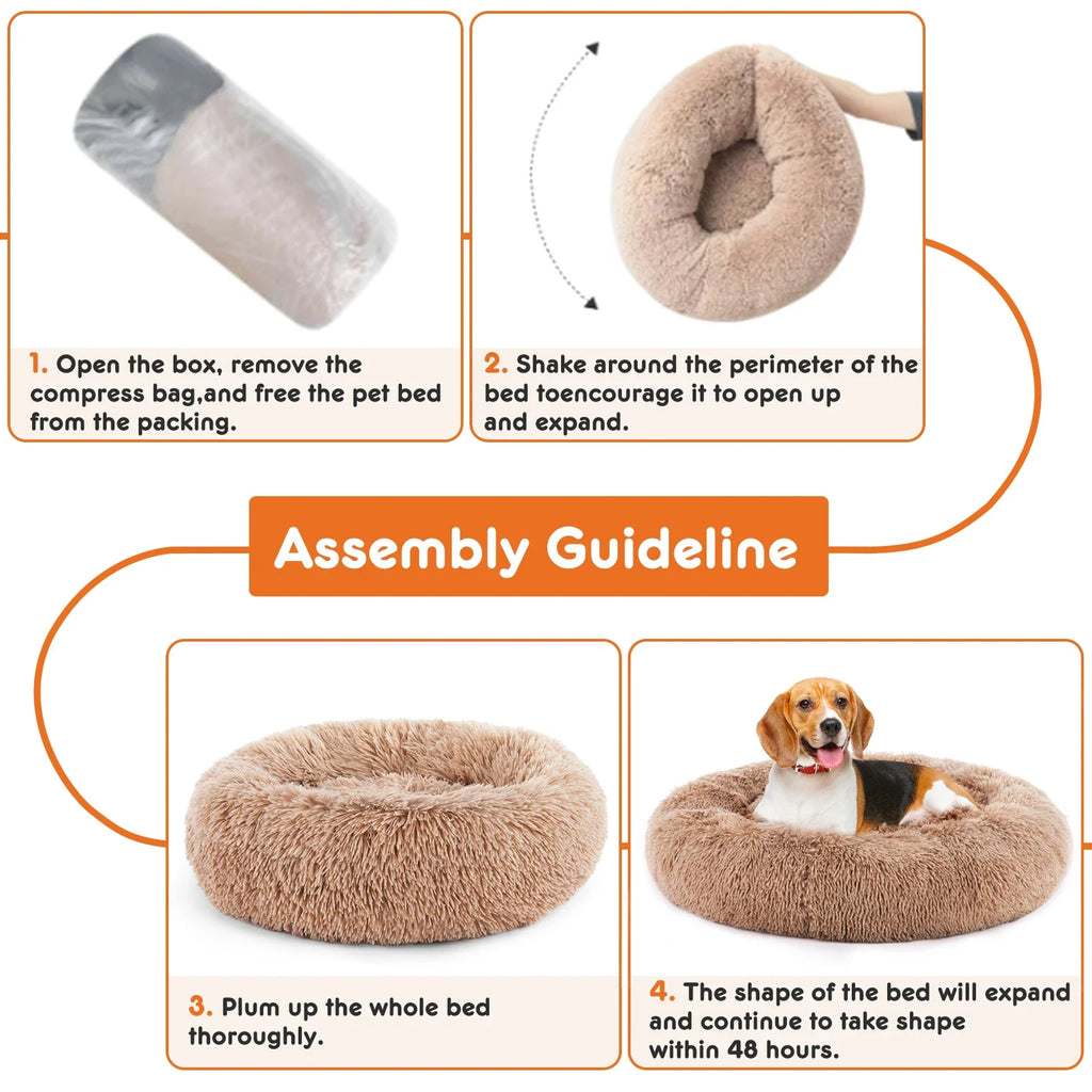 JHK Calming Dog Bed for Medium to Large Dogs Washable Large Pet Bed Anti-Slip round Fluffy Plush Faux Fur Dog Bed