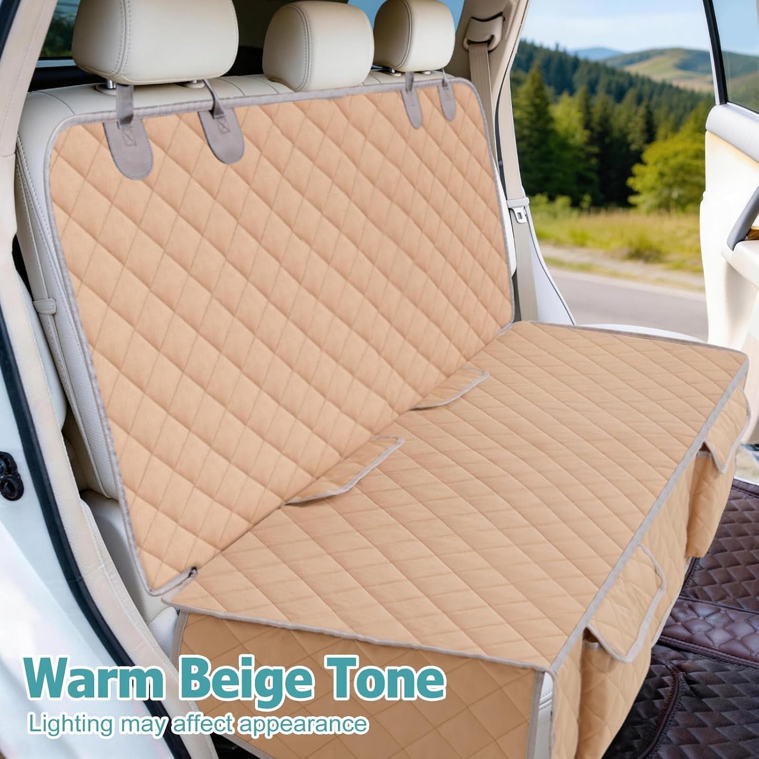 Waterproof Dog Car Seat Cover – Nonslip Back Seat Protector, Universal Fit for All Vehicles, Beige