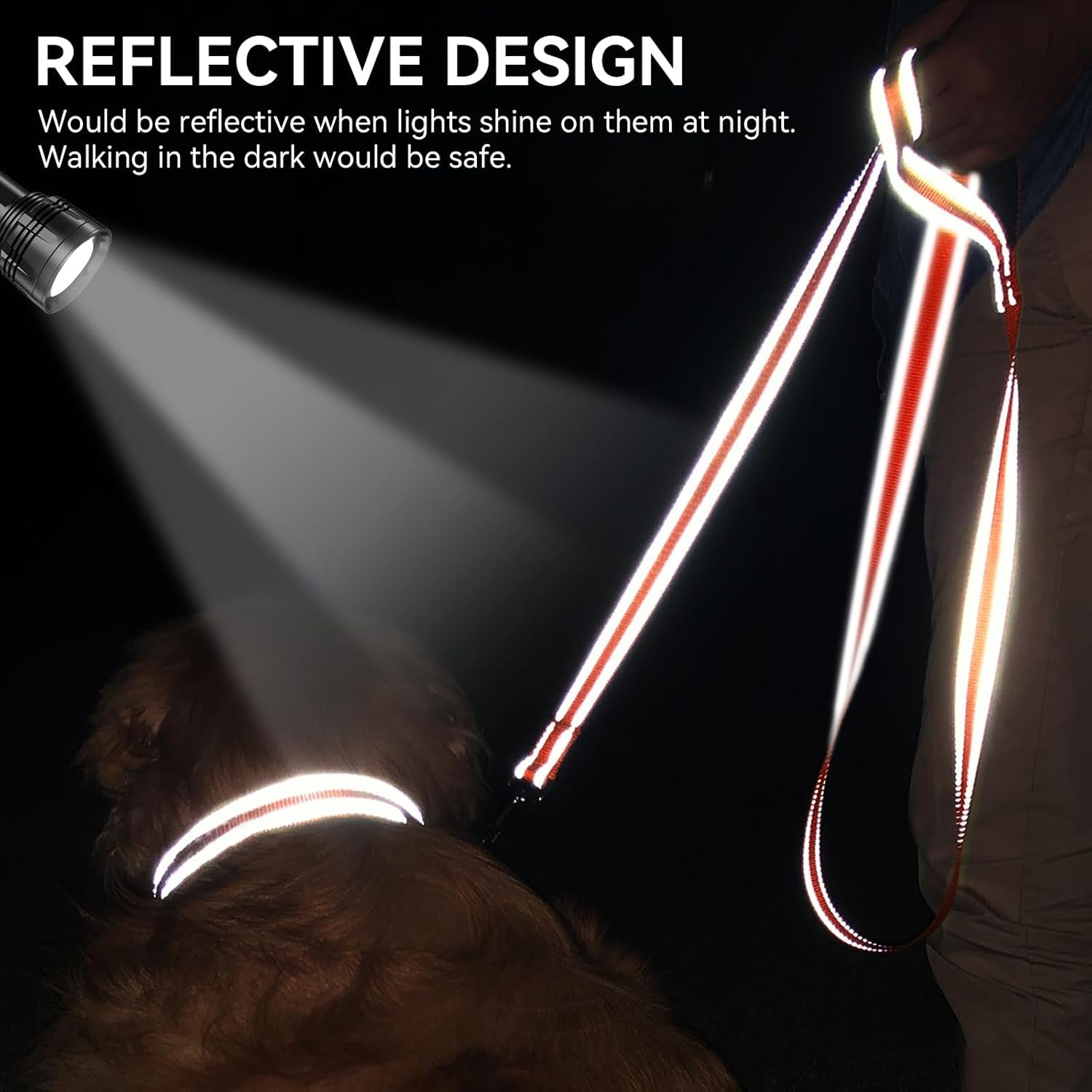 Reflective Dog Leash for Medium & Large Dogs, 5 FT X 1", Orange | Heavy Duty Nylon Webbing, Padded Handle for Comfort, Visible at Night, for Walking & Training