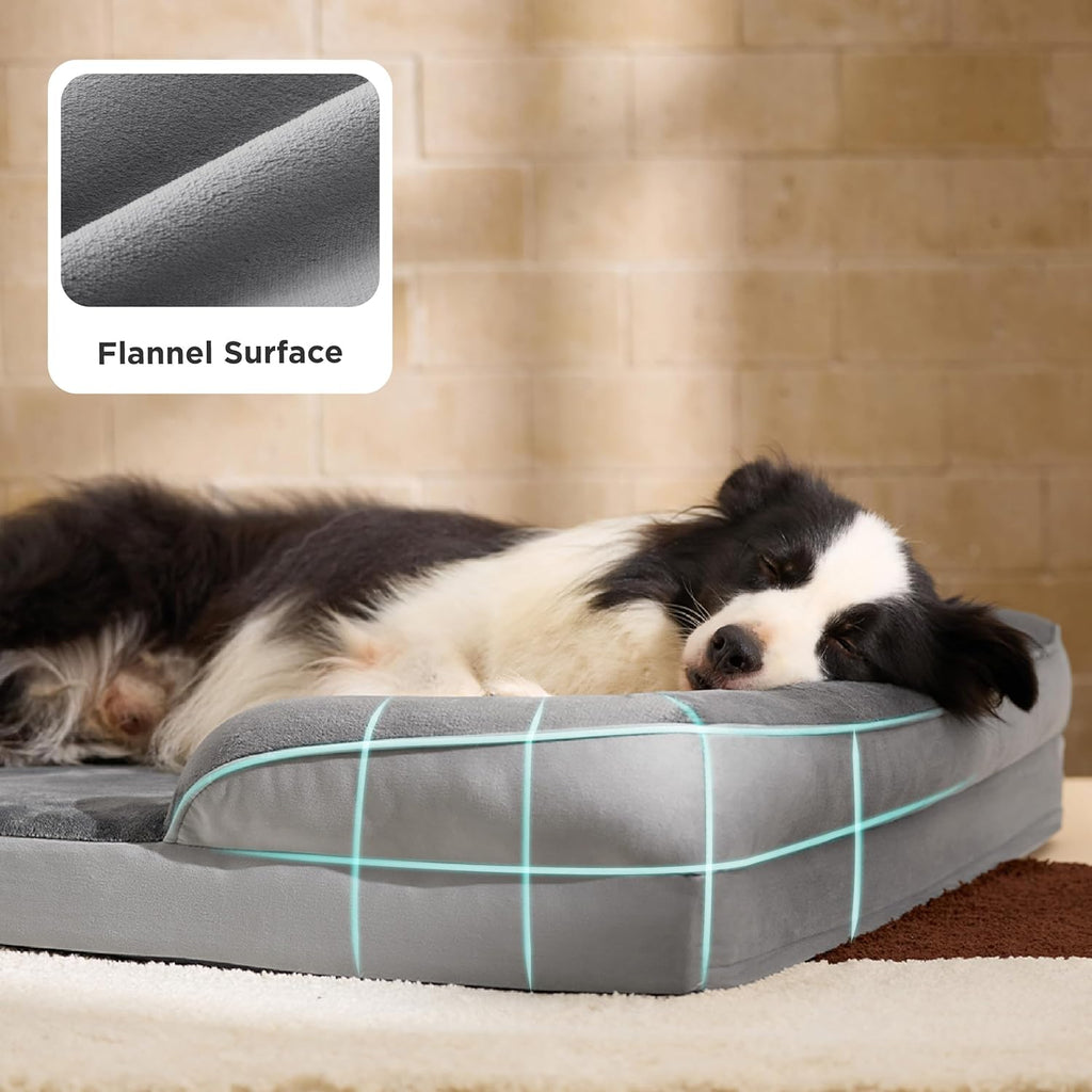 Bedsure Orthopedic Dog Beds Large Sized Dog with Removable Washable Cover | 35" Classic Big Dog Couch Sofa Waterproof, Comfy Bolster Sides, Nonslip Bottom, Cozy Pet Bed for Cats, Senior Dogs, Grey